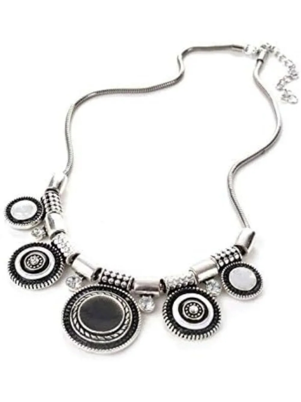 Boho Ethnic Round Charm Choker Necklace - Retro Silver-Toned Hippie Statement